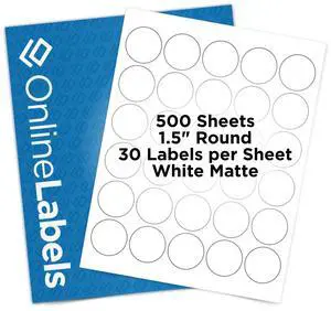 OnlineLabels 1.5" Circle Labels - White Matte - Inkjet/Laser - 500 Sheets | Permanent Adhesive, Blank Round Labels, Inkjet & Laser Compatible, Ideal for Lid Labels, Warning Stickers, & More OnlineLabels 1.5" Circle Labels - White Matte - Inkjet/Laser - 500 Sheets | Permanent Adhesive, Blank Round Labels, Inkjet & Laser Compatible, Ideal for Lid Labels, Warning Stickers, & More