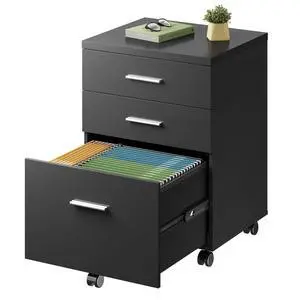 3 Drawer File Cabinet, Wood Under Desk Filing Cabinet, Black | Rolling Printer Stand, Small Storage Cabinet with Wheels, Fits Legal/Letter/A4 Size, Home Office 3 Drawer File Cabinet, Wood Under Desk Filing Cabinet, Black | Rolling Printer Stand, Small Storage Cabinet with Wheels, Fits Legal/Letter/A4 Size, Home Office