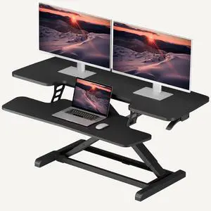 42" Extra Large Standing Desk Converter, Height Adjustable Sit Stand Riser with Wide Keyboard Tray, Dual Monitor Workstation for Home Office, Ergonomic Desktop Riser, Black 42" Extra Large Standing Desk Converter, Height Adjustable Sit Stand Riser with Wide Keyboard Tray, Dual Monitor Workstation for Home Office, Ergonomic Desktop Riser, Black