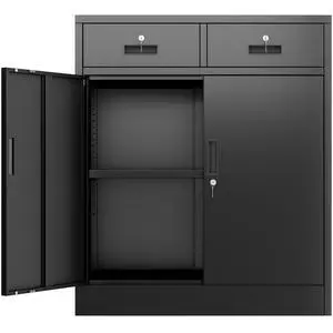 Metal Storage Cabinet, Garage Storage Cabinet with 2 Drawers and Adjustable Shelf, Locking Short Storage Cabinet for Office Garage Home, Black Metal Cabinets(36" H x 31.5" W x 16" D) Metal Storage Cabinet, Garage Storage Cabinet with 2 Drawers and Adjustable Shelf, Locking Short Storage Cabinet for Office Garage Home, Black Metal Cabinets(36" H x 31.5" W x 16" D)