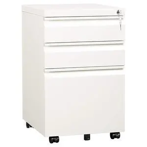3 Drawer File Cabinet with Lock and Wheels, Under Desk Storage Filing Pedestal for Home Office, No Assembly Small Rolling File Cabinet for Legal, Letter, and A4 Files in White 3 Drawer File Cabinet with Lock and Wheels, Under Desk Storage Filing Pedestal for Home Office, No Assembly Small Rolling File Cabinet for Legal, Letter, and A4 Files in White