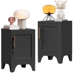23.6" H Metal Locker Nightstand Set of 2,Black Locking Night Stand with Door and Adjustable Shelf, Small Side Table with Detachable Legs for Home Office,Living Room or Bedroom,Easy Assembly 23.6" H Metal Locker Nightstand Set of 2,Black Locking Night Stand with Door and Adjustable Shelf, Small Side Table with Detachable Legs for Home Office,Living Room or Bedroom,Easy Assembly
