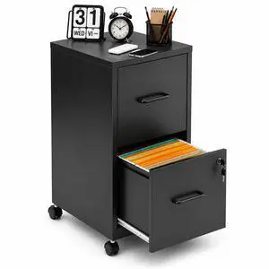 2 Drawer Metal File Cabinet with Lock, Black Mobile Filing Cabinet | 17.7"D x 15"W x 26.8"H, Black Mobile Locking File Cabinet, Assembly Required, Fits Letter Hanging Files 2 Drawer Metal File Cabinet with Lock, Black Mobile Filing Cabinet | 17.7"D x 15"W x 26.8"H, Black Mobile Locking File Cabinet, Assembly Required, Fits Letter Hanging Files
