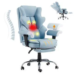6-Point Massage Executive Chair,Heat Office Chair,Ergonomic Home Office Desk Chairs with Retractable Footrest and Reclining Function,Leather Computer Chair with Adjustable Armrest(Airy Blue) 6-Point Massage Executive Chair,Heat Office Chair,Ergonomic Home Office Desk Chairs with Retractable Footrest and Reclining Function,Leather Computer Chair with Adjustable Armrest(Airy Blue)