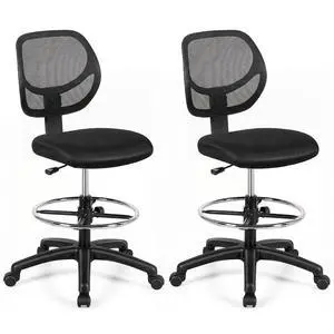 Tall Office Chairs Set of 2, Drafting Chair with Back, Height Adjustable Home Office Chair on Wheels, Ergonomic Computer Standing Desk Chair with Footrest Ring for Bedroom, Black Tall Office Chairs Set of 2, Drafting Chair with Back, Height Adjustable Home Office Chair on Wheels, Ergonomic Computer Standing Desk Chair with Footrest Ring for Bedroom, Black