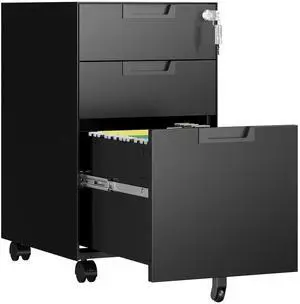 3 Drawer File Cabinet with Lock, Fully Assembled Metal Mobile Filing Cabinets for Home Office, Small Rolling File Caninet on Wheels for Legal/Letter / A4 File, Black 3 Drawer File Cabinet with Lock, Fully Assembled Metal Mobile Filing Cabinets for Home Office, Small Rolling File Caninet on Wheels for Legal/Letter / A4 File, Black