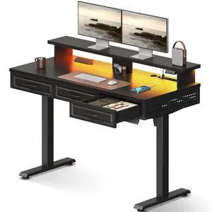 48 Inch Electric Standing Desk, Black, 3 Wood Drawers, Monitor Stand | Power Outlet, LED Light, 3 Memory Presets, 29.9"-46.1" in Range, Cable Management Tray, 154 lb Capacity 48 Inch Electric Standing Desk, Black, 3 Wood Drawers, Monitor Stand | Power Outlet, LED Light, 3 Memory Presets, 29.9"-46.1" in Range, Cable Management Tray, 154 lb Capacity