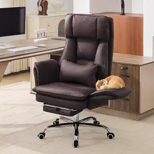 Big and Tall Office Chair, Footrest & Flip Armrest for Pets, PU Dark Brown | Executive Ergonomic Criss Cross Chair, Reclining High Back Desk Chair, Leather Swivel Computer Chair with Lumber Pillow Big and Tall Office Chair, Footrest & Flip Armrest for Pets, PU Dark Brown | Executive Ergonomic Criss Cross Chair, Reclining High Back Desk Chair, Leather Swivel Computer Chair with Lumber Pillow