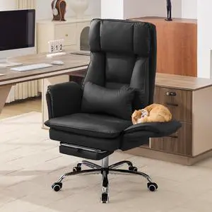 Big and Tall Office Chair, Footrest & Flip Armrest for Pets, PU Black | Executive Ergonomic Criss Cross Chair, Reclining High Back Desk Chair, Leather Swivel Computer Chair with Lumber Pillow Big and Tall Office Chair, Footrest & Flip Armrest for Pets, PU Black | Executive Ergonomic Criss Cross Chair, Reclining High Back Desk Chair, Leather Swivel Computer Chair with Lumber Pillow