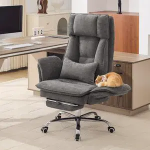 Big and Tall Office Chair, Footrest & Flip Armrest for Pets, Light Grey | Executive Ergonomic Criss Cross Chair, Reclining High Back Desk Chair, Chenille Swivel Computer Chair with Lumber Pillow Big and Tall Office Chair, Footrest & Flip Armrest for Pets, Light Grey | Executive Ergonomic Criss Cross Chair, Reclining High Back Desk Chair, Chenille Swivel Computer Chair with Lumber Pillow