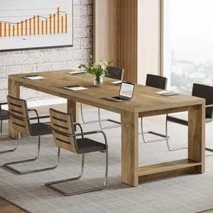 7 ft Conference Table for 6 to 8 People, Modern Rectangle Meeting Room Desk for Boardroom, Home Office (1, Oak) 7 ft Conference Table for 6 to 8 People, Modern Rectangle Meeting Room Desk for Boardroom, Home Office (1, Oak)