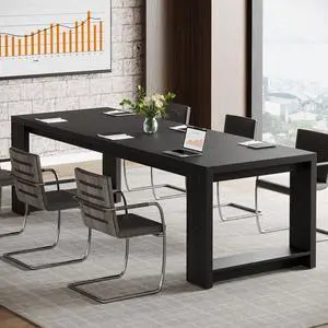7 ft Conference Table for 6 to 8 People, Modern Rectangle Meeting Room Desk for Boardroom, Home Office (Black) 7 ft Conference Table for 6 to 8 People, Modern Rectangle Meeting Room Desk for Boardroom, Home Office (Black)