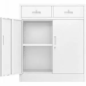 Metal Storage Cabinet, Garage Storage Cabinet with 2 Drawers and Adjustable Shelf, Locking Short Storage Cabinet for Office Garage Home, White Metal Cabinets(36" H x 31.5" W x 16" D) Metal Storage Cabinet, Garage Storage Cabinet with 2 Drawers and Adjustable Shelf, Locking Short Storage Cabinet for Office Garage Home, White Metal Cabinets(36" H x 31.5" W x 16" D)