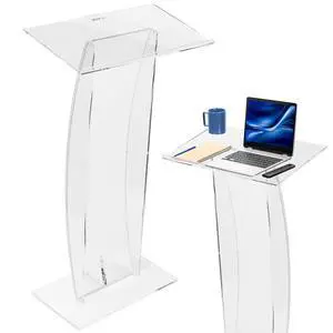 Acrylic Podium Stand, Sleek Transparent Professional Presentation Lectern with 27 inch Reading Surface Platform, Clear Appearance for Office, Classroom, Restaurant, and More, Stand-PDMA Acrylic Podium Stand, Sleek Transparent Professional Presentation Lectern with 27 inch Reading Surface Platform, Clear Appearance for Office, Classroom, Restaurant, and More, Stand-PDMA