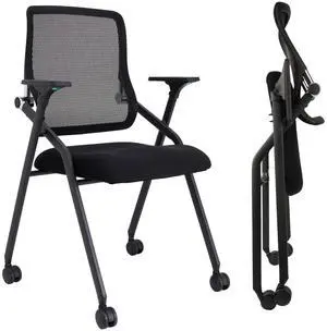 Updated Conference Room Chairs, Folding Office Desk Chair with Lumbar Support and Sliding Armrest with Casters, Stackable Office Guest Chairs & Reception Chairs, 2 Pack Black Updated Conference Room Chairs, Folding Office Desk Chair with Lumbar Support and Sliding Armrest with Casters, Stackable Office Guest Chairs & Reception Chairs, 2 Pack Black