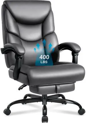 400lbs Office Chair with Foot Rest, Reclining Big and Tall Office Chair with Lumbar Support, High Back PU Leather Computer Chair,Comfy Desk Chair for Home Office (Gray) 400lbs Office Chair with Foot Rest, Reclining Big and Tall Office Chair with Lumbar Support, High Back PU Leather Computer Chair,Comfy Desk Chair for Home Office (Gray)