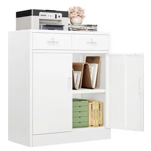 Metal Storage Cabinet, Locking Storage Cabinet with Doors and 2 Drawers, Metal Cabinets for Office/Home/Garage 36" H x 32" W x 16" D (White) Metal Storage Cabinet, Locking Storage Cabinet with Doors and 2 Drawers, Metal Cabinets for Office/Home/Garage 36" H x 32" W x 16" D (White)