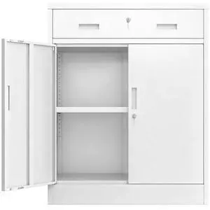 Metal Storage Cabinet, Garage Storage Cabinet with One Drawer and Adjustable Shelf, Locking Short Storage Cabinet for Office Garage Home, White Metal Cabinets(36" H x 27.5" W x 16" D) Metal Storage Cabinet, Garage Storage Cabinet with One Drawer and Adjustable Shelf, Locking Short Storage Cabinet for Office Garage Home, White Metal Cabinets(36" H x 27.5" W x 16" D)
