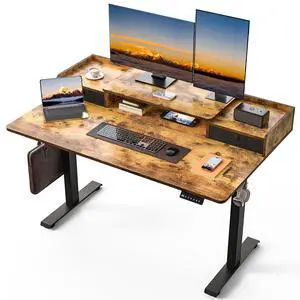 55 x 30 Inch Electric Standing Desk with 2 Drawers, Adjustable Height Widened Stand Up Desk with Storage, Sit to Stand Ergonomic Workstation for Home Office, Rustic Brown 55 x 30 Inch Electric Standing Desk with 2 Drawers, Adjustable Height Widened Stand Up Desk with Storage, Sit to Stand Ergonomic Workstation for Home Office, Rustic Brown