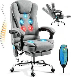 Massage Office Chair w/Heat Function&Footrest | 7 Points Massage Office Chair Ergonomic Office Chair Linen Executive Home Desk Chair, High Back, Grey Massage Office Chair w/Heat Function&Footrest | 7 Points Massage Office Chair Ergonomic Office Chair Linen Executive Home Desk Chair, High Back, Grey
