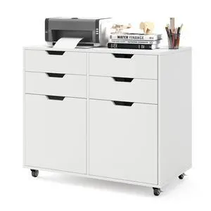 White File Cabinet with 4 Drawers and 2 Doors | Under Desk Mobile Storage Organizer, Wooden Printer Stand on Wheels, 29" Lateral Filing Cabinet for Home Office Living Room White File Cabinet with 4 Drawers and 2 Doors | Under Desk Mobile Storage Organizer, Wooden Printer Stand on Wheels, 29" Lateral Filing Cabinet for Home Office Living Room