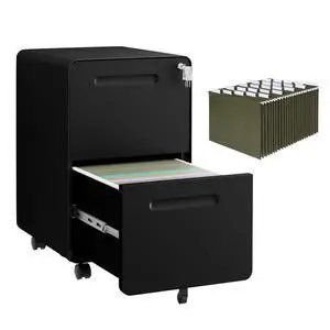 2 Drawer Mobile File Cabinet with Lock, 4 Keys and 25 Letter File Folders | Heavy-Duty Steel Rolling Filing Cabinet Pre-Assembled Under Desk for Home Office Letters/Legal/A4 Hanging File Folders 2 Drawer Mobile File Cabinet with Lock, 4 Keys and 25 Letter File Folders | Heavy-Duty Steel Rolling Filing Cabinet Pre-Assembled Under Desk for Home Office Letters/Legal/A4 Hanging File Folders