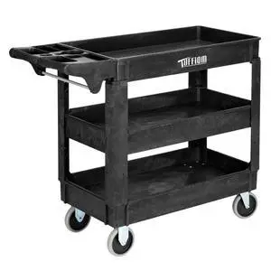 Plastic Service Utility Cart, Support 550lbs Capacity Ergonomic Handle, Heavy Duty Tub Storage Cart W/Deep Shelves, Multipurpose Rolling 2-Tier Mobile Storage Organizer, for Warehouse Garage Plastic Service Utility Cart, Support 550lbs Capacity Ergonomic Handle, Heavy Duty Tub Storage Cart W/Deep Shelves, Multipurpose Rolling 2-Tier Mobile Storage Organizer, for Warehouse Garage