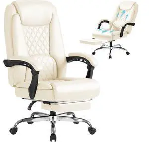 Office Chair with Footrest Ergonomic High Back Design Executive Computer Desk Chair400lbs, 90-135° Reclining Leather Home Office Desk Chairs Swivel Task Chairs with Wheels (Beige) Office Chair with Footrest Ergonomic High Back Design Executive Computer Desk Chair400lbs, 90-135° Reclining Leather Home Office Desk Chairs Swivel Task Chairs with Wheels (Beige)