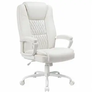 Home Office Executive Desk Chair, High Back PU Leather Chair, Height Adjustable Swivel Computer Chair with Padded Armrest (White) Home Office Executive Desk Chair, High Back PU Leather Chair, Height Adjustable Swivel Computer Chair with Padded Armrest (White)