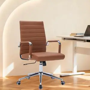 Office Desk Chairs with Wheels, Executive Swivel Rolling Faux Leather Computer Chair with Comfortable Lumbar Support for Home Office(Mid Back, Brown) Office Desk Chairs with Wheels, Executive Swivel Rolling Faux Leather Computer Chair with Comfortable Lumbar Support for Home Office(Mid Back, Brown)