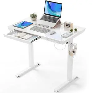 Small Glass Standing Desk with Drawers & USB Ports 35x19 White | 3 Steps Quick Install, Buil in Drawer, USB Ports, Ultra White One-Piece Glass Top, Writable Top Small Glass Standing Desk with Drawers & USB Ports 35x19 White | 3 Steps Quick Install, Buil in Drawer, USB Ports, Ultra White One-Piece Glass Top, Writable Top