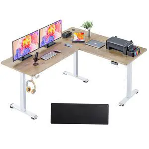 63x55 in L Shaped Standing Desk, Electric Sit Stand Up Desk Adjustable Height, Corner Desk with Mouse Pad, Hooks, Home Office Writing Gaming Studying Big Computer Workstation, Oak Grey 63x55 in L Shaped Standing Desk, Electric Sit Stand Up Desk Adjustable Height, Corner Desk with Mouse Pad, Hooks, Home Office Writing Gaming Studying Big Computer Workstation, Oak Grey