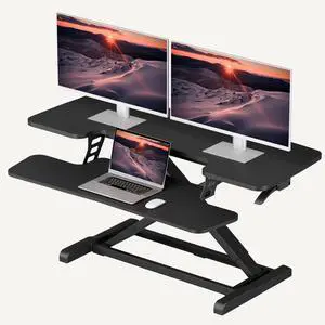 40" Desk Converter, Height Adjustable Sit to Stand Riser, Dual Monitor and Laptop Workstation with Wide Keyboard Tray, Modern Minimalist Design, Black 40" Desk Converter, Height Adjustable Sit to Stand Riser, Dual Monitor and Laptop Workstation with Wide Keyboard Tray, Modern Minimalist Design, Black