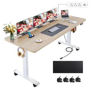 Electric Standing Desk Adjustable Height, 71 x 28in Sit Stand up Desk with Outlets, Mouse Pad,Wheels,3 USB Ports & 3 Power Outlets, Casters, Hooks,4 Memory Preset Heights Home Office,Oak Electric Standing Desk Adjustable Height, 71 x 28in Sit Stand up Desk with Outlets, Mouse Pad,Wheels,3 USB Ports & 3 Power Outlets, Casters, Hooks,4 Memory Preset Heights Home Office,Oak