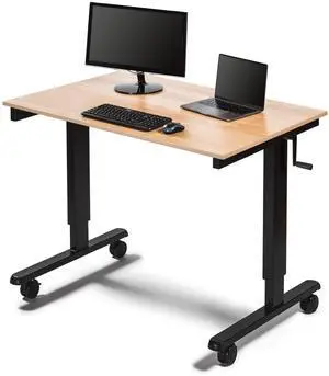 Stand Up Desk Store Crank Adjustable Height Rolling Standing Desk (Black Frame/Natural Walnut Top, 48" Wide) Stand Up Desk Store Crank Adjustable Height Rolling Standing Desk (Black Frame/Natural Walnut Top, 48" Wide)