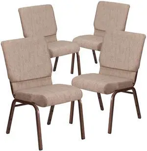 Beige 18.5" W Stacking Church Chair, 4-Pack | Copper Vein Frame, Fabric Upholstery Beige 18.5" W Stacking Church Chair, 4-Pack | Copper Vein Frame, Fabric Upholstery