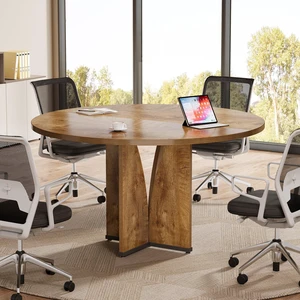 39" Round Conference Table for 4, Modern Round Meeting Table with Sturdy Base, Small Compact Conference Room Tables for Office, Training, or Negotiation (Vintage Brown) 39" Round Conference Table for 4, Modern Round Meeting Table with Sturdy Base, Small Compact Conference Room Tables for Office, Training, or Negotiation (Vintage Brown)