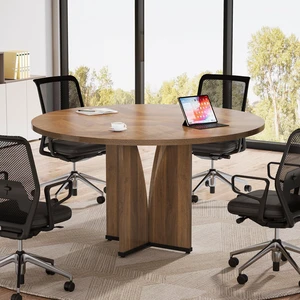 39" Round Conference Table for 4, Modern Round Meeting Table with Sturdy Base, Small Compact Conference Room Tables for Office, Training, or Negotiation (Brown) 39" Round Conference Table for 4, Modern Round Meeting Table with Sturdy Base, Small Compact Conference Room Tables for Office, Training, or Negotiation (Brown)