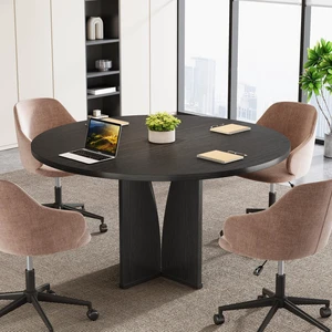 39" Round Conference Table for 4, Modern Round Meeting Table with Sturdy Base, Small Compact Conference Room Tables for Office, Training, or Negotiation (Black) 39" Round Conference Table for 4, Modern Round Meeting Table with Sturdy Base, Small Compact Conference Room Tables for Office, Training, or Negotiation (Black)