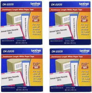 Genuine, DK-2205 Continuous Paper Label Roll, Cut-to-Length Label, 2.4 x 100 Feet, (1) Roll Per Box (4) Genuine, DK-2205 Continuous Paper Label Roll, Cut-to-Length Label, 2.4 x 100 Feet, (1) Roll Per Box (4)