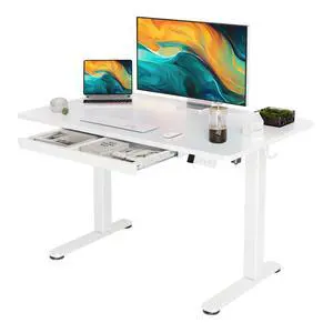 Electric Standing Desk 48 x 24 Inch with Drawer White | Industrial steel frame supports 176 lbs, 28.3 to 46.5 inch height range, quiet 45 dB motor, 25.6 x 12.6 inch storage drawer Electric Standing Desk 48 x 24 Inch with Drawer White | Industrial steel frame supports 176 lbs, 28.3 to 46.5 inch height range, quiet 45 dB motor, 25.6 x 12.6 inch storage drawer