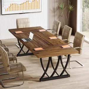 6 ft Conference Table for 6-8 People, 70.86-Inch Rectangle Meeting Seminar Table with Unique Curved Metal Support for Home Office (Without Chair, Retro Brown & Black) (1) 6 ft Conference Table for 6-8 People, 70.86-Inch Rectangle Meeting Seminar Table with Unique Curved Metal Support for Home Office (Without Chair, Retro Brown & Black) (1)