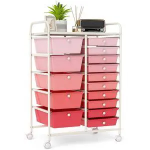 15-Drawer Rolling Storage Cart, Mobile Utility Cart on Wheels, Removable & 2-Sized Storage Drawers for Home, Study, Office, School,Paper Organizer (Pink) 15-Drawer Rolling Storage Cart, Mobile Utility Cart on Wheels, Removable & 2-Sized Storage Drawers for Home, Study, Office, School,Paper Organizer (Pink)