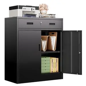 Metal Storage Cabinet, Locking Storage Cabinet with 1 Drawer and Adjustable Shelf, 36" H x 28" W x 16" D Metal Cabinets for Office, Home, Garage -Black Metal Storage Cabinet, Locking Storage Cabinet with 1 Drawer and Adjustable Shelf, 36" H x 28" W x 16" D Metal Cabinets for Office, Home, Garage -Black