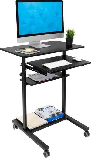 Mobile Standing Desk with Retractable Keyboard Platform | Height Adjustable Stand Up Computer Workstation | Locking Wheels, 99 Lbs Capacity Mobile Standing Desk with Retractable Keyboard Platform | Height Adjustable Stand Up Computer Workstation | Locking Wheels, 99 Lbs Capacity