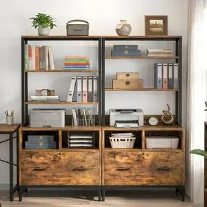 Vertical File Cabinet with Shelves and Charging Station, 2 Pack | Filing Cabinet Bookshelf with Lock & Large Drawer, Printer Stand with Office Storage Cabinet, Rustic Brown Vertical File Cabinet with Shelves and Charging Station, 2 Pack | Filing Cabinet Bookshelf with Lock & Large Drawer, Printer Stand with Office Storage Cabinet, Rustic Brown