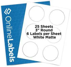 OnlineLabels 3" Circle Labels - White Matte - Inkjet/Laser - 25 Sheets | Permanent Adhesive, Blank Round Labels, Inkjet & Laser Compatible, Ideal for Lid Labels, Warning Stickers, & More OnlineLabels 3" Circle Labels - White Matte - Inkjet/Laser - 25 Sheets | Permanent Adhesive, Blank Round Labels, Inkjet & Laser Compatible, Ideal for Lid Labels, Warning Stickers, & More