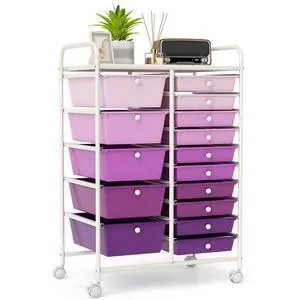15-Drawer Rolling Storage Cart, Mobile Utility Cart on Wheels, Removable & 2-Sized Storage Drawers for Home, Study, Office, School,Paper Organizer (Gradient Purple) 15-Drawer Rolling Storage Cart, Mobile Utility Cart on Wheels, Removable & 2-Sized Storage Drawers for Home, Study, Office, School,Paper Organizer (Gradient Purple)