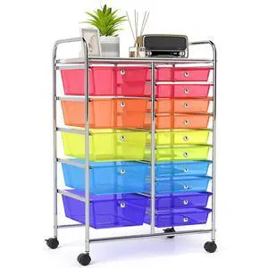 15-Drawer Rolling Storage Cart, Mobile Utility Cart on Wheels, Removable & 2-Sized Storage Drawers for Home, Study, Office, School,Paper Organizer (Colorful) 15-Drawer Rolling Storage Cart, Mobile Utility Cart on Wheels, Removable & 2-Sized Storage Drawers for Home, Study, Office, School,Paper Organizer (Colorful)