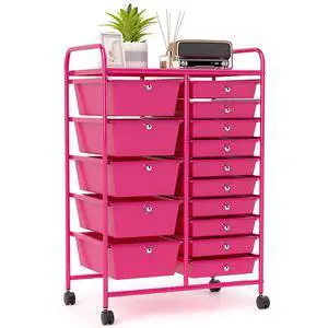 15-Drawer Rolling Storage Cart, Mobile Utility Cart on Wheels, Removable & 2-Sized Storage Drawers for Home, Study, Office, School,Paper Organizer (Hot Pink) 15-Drawer Rolling Storage Cart, Mobile Utility Cart on Wheels, Removable & 2-Sized Storage Drawers for Home, Study, Office, School,Paper Organizer (Hot Pink)
